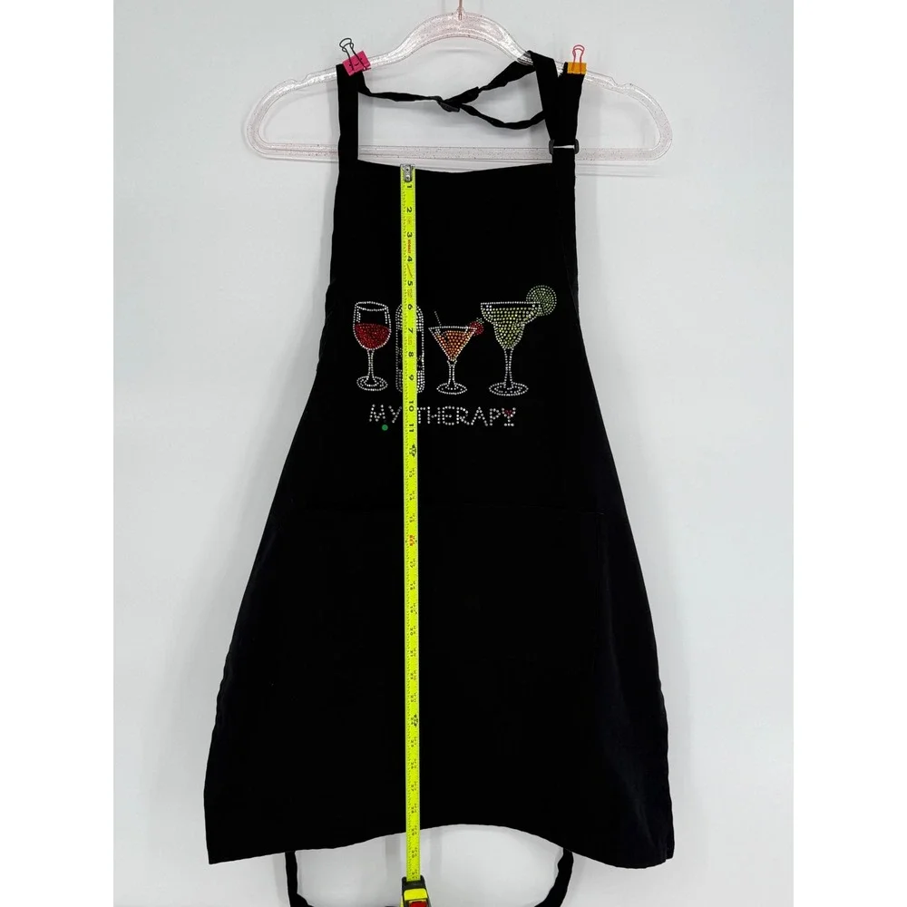 Kaufman Black Apron Rhinestone Drink My Therapy Kitchen Chef‎ Cooking Baking